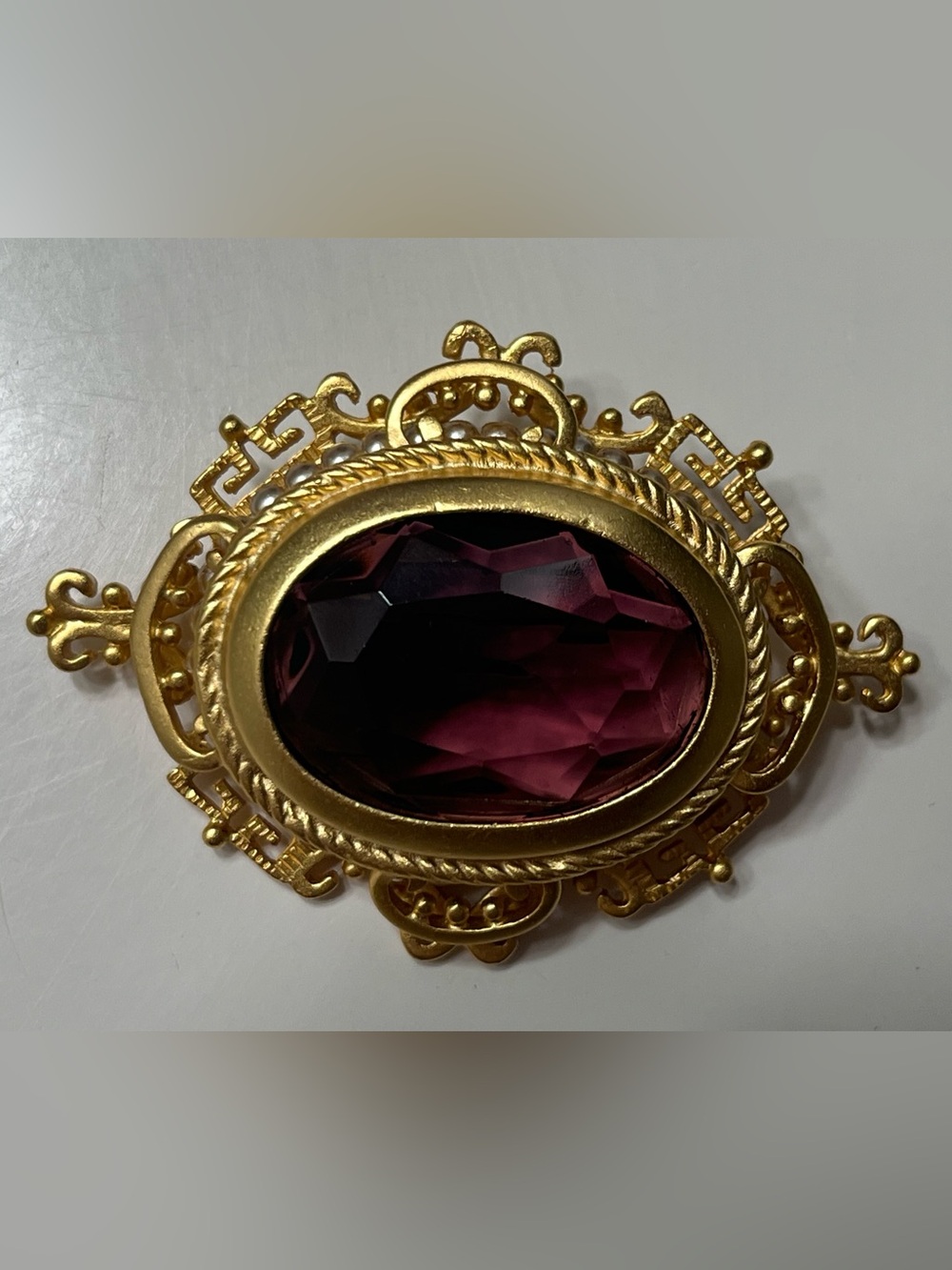 Vintage 90s Joan Rivers Victorian Amethyst Pearl Brooch Classics Collection Pin - Picture 10 of 14
